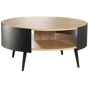 CALICOSY - Table Basse Ronde 2 Niveaux Flancs Métal Noir Dia 80cm - EKLO - Chêne Beige - Publicité CALICOSY - Table Basse Ronde 2 Niveaux Flancs Métal Noir Dia 80cm - EKLO - Chêne Beige - Publicité