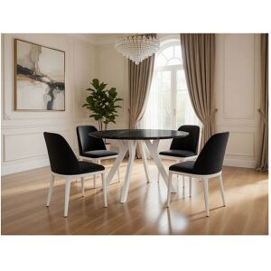 Table à manger ronde extensible 80–130 cm -décor MARBRE NOIR– Pied Bois massif BLanc-Balut Home Noir - Publicité Table à manger ronde extensible 80–130 cm -décor MARBRE NOIR– Pied Bois massif BLanc-Balut Home Noir - Publicité