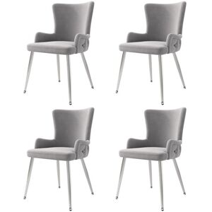 SEA WALL Chaises de Salle à Manger - Contemporain - Lot de 4 - Rembourrées - Pieds Métal Argenté - Velours Gris Gris - Publicité SEA WALL Chaises de Salle à Manger - Contemporain - Lot de 4 - Rembourrées - Pieds Métal Argenté - Velours Gris Gris - Publicité