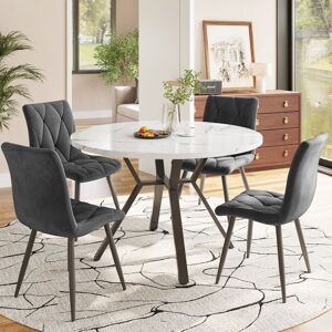 Ensemble de Table et Chaises 5 pièces en MDF et Acier avec 4 Chaises en Velours Gris - REDOM - Table Ronde de 50 cm Gris - Publicité Ensemble de Table et Chaises 5 pièces en MDF et Acier avec 4 Chaises en Velours Gris - REDOM - Table Ronde de 50 cm Gris - Publicité