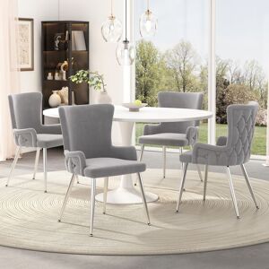 DESVIAE Lot de 4 chaises en velours gris pieds métal argenté style moderne pour salle à manger ou salon Gris - Publicité DESVIAE Lot de 4 chaises en velours gris pieds métal argenté style moderne pour salle à manger ou salon Gris - Publicité