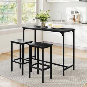 Table de Bar Haute avec 2 Tabourets - RELAX4LIFE - Cadre en Métal - Repose-Pieds - Design Industriel - Charge 150KG - Noir Noir - Publicité Table de Bar Haute avec 2 Tabourets - RELAX4LIFE - Cadre en Métal - Repose-Pieds - Design Industriel - Charge 150KG - Noir Noir - Publicité