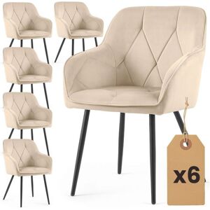 AKORD Lot de 6 Chaises en velours matelassées DIAMANTE Beige pieds noirs Beige - Publicité AKORD Lot de 6 Chaises en velours matelassées DIAMANTE Beige pieds noirs Beige - Publicité