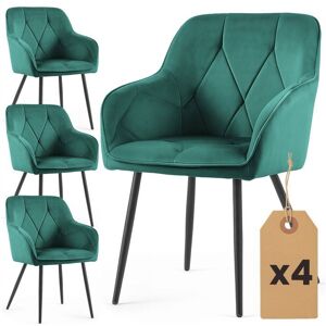 AKORD Lot de 4 Chaises en velours matelassées DIAMANTE Vert Bouteille pieds noirs Vert - Publicité AKORD Lot de 4 Chaises en velours matelassées DIAMANTE Vert Bouteille pieds noirs Vert - Publicité