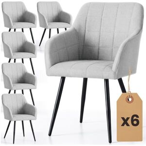 AKORD Lot de 6 Chaises rembourrées à surpiqûres carrées LUXANO Gris Clair pieds noirs tissu Lumos Gris - Publicité AKORD Lot de 6 Chaises rembourrées à surpiqûres carrées LUXANO Gris Clair pieds noirs tissu Lumos Gris - Publicité