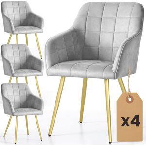 AKORD Lot de 4 Chaises rembourrées à surpiqûres carrées LUXANO Gris pieds dorés Gris - Publicité AKORD Lot de 4 Chaises rembourrées à surpiqûres carrées LUXANO Gris pieds dorés Gris - Publicité