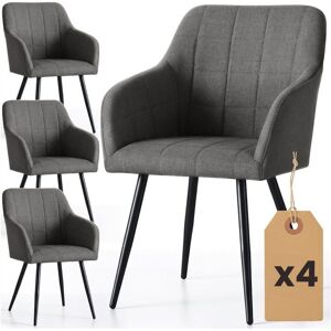 AKORD Lot de 4 Chaises rembourrées à surpiqûres carrées LUXANO Anthracite pieds noirs tissu Lumos Gris - Publicité AKORD Lot de 4 Chaises rembourrées à surpiqûres carrées LUXANO Anthracite pieds noirs tissu Lumos Gris - Publicité