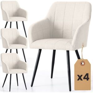 AKORD Lot de 4 Chaises rembourrées à surpiqûres carrées LUXANO Crème pieds noirs tissu Lumos Beige - Publicité AKORD Lot de 4 Chaises rembourrées à surpiqûres carrées LUXANO Crème pieds noirs tissu Lumos Beige - Publicité