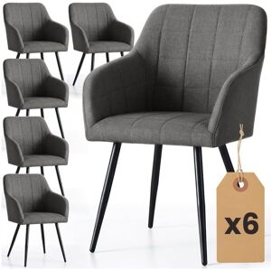 AKORD Lot de 6 Chaises rembourrées à surpiqûres carrées LUXANO Anthracite pieds noirs tissu Lumos Gris - Publicité AKORD Lot de 6 Chaises rembourrées à surpiqûres carrées LUXANO Anthracite pieds noirs tissu Lumos Gris - Publicité