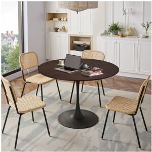 Table à manger ronde moderne 120×120×75cm - OKWISH - 4 Plateaux patchwork en bois - Piètement en métal - Brun (sans chaise) Marron - Publicité Table à manger ronde moderne 120×120×75cm - OKWISH - 4 Plateaux patchwork en bois - Piètement en métal - Brun (sans chaise) Marron - Publicité