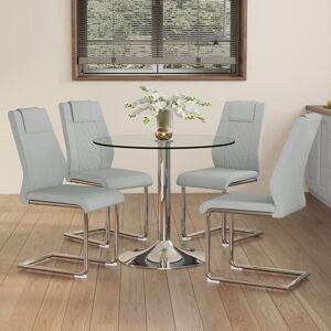 HNCBB Ensemble de salle à manger de 85 cm de diamètre avec pieds en métal argenté Table à manger avec 4 chaises assises en PU gris clair Gris - Publicité HNCBB Ensemble de salle à manger de 85 cm de diamètre avec pieds en métal argenté Table à manger avec 4 chaises assises en PU gris clair Gris - Publicité