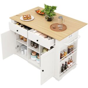 KWNCDSS Îlot de Cuisine avec Plans de Travail Rabattable Meuble de Cuisine sur Roulettes Chariot de Salle à Manger avec Prise électrique Blanc - Publicité KWNCDSS Îlot de Cuisine avec Plans de Travail Rabattable Meuble de Cuisine sur Roulettes Chariot de Salle à Manger avec Prise électrique Blanc - Publicité
