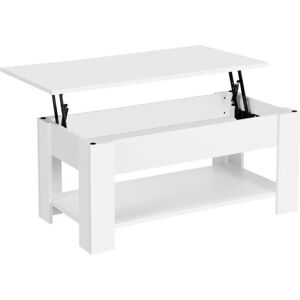 Table Basse Relevable Vintage - Plateau Relevable Rangement Caché Bois MDF - Blanc - YAHEETECH Blanc - Publicité Table Basse Relevable Vintage - Plateau Relevable Rangement Caché Bois MDF - Blanc - YAHEETECH Blanc - Publicité