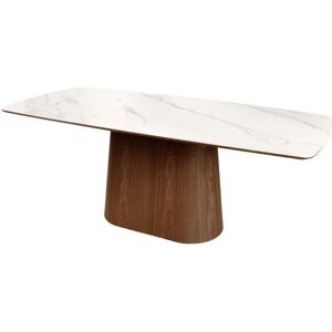 MEUBLORAMA Table rectangulaire LUMEA – 200 cm – Plateau céramique effet marbre blanc et pied plaqué noyer – Style contemporain Marron - Publicité MEUBLORAMA Table rectangulaire LUMEA – 200 cm – Plateau céramique effet marbre blanc et pied plaqué noyer – Style contemporain Marron - Publicité