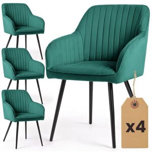 AKORD Lot de 4 Chaises en velours à surpiqûres FLORENCE Vert Bouteille pieds noirs Vert - Publicité AKORD Lot de 4 Chaises en velours à surpiqûres FLORENCE Vert Bouteille pieds noirs Vert - Publicité