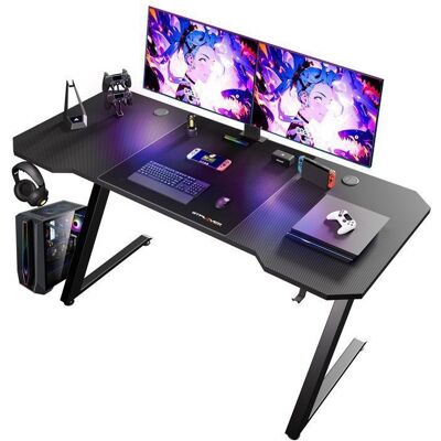 Bureau Gaming - GTPLAYER - 120x60 cm - Plateau fibre de carbone antidérapant - Pieds acier en Z - Accessoires inclus Noir - Publicité Bureau Gaming - GTPLAYER - 120x60 cm - Plateau fibre de carbone antidérapant - Pieds acier en Z - Accessoires inclus Noir - Publicité