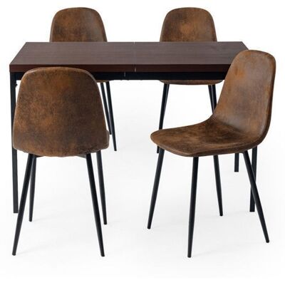 Ensemble 5 pièces - FURNITURER - Marron Vintage - Table 120 cm - 4 chaises suédine - Pieds métal Marron - Publicité Ensemble 5 pièces - FURNITURER - Marron Vintage - Table 120 cm - 4 chaises suédine - Pieds métal Marron - Publicité