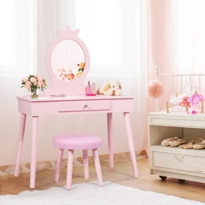 Ensemble de coiffeuse rose pour enfants Costway avec miroir et tabouret - Table de maquillage enfant - Publicité Ensemble de coiffeuse rose pour enfants Costway avec miroir et tabouret - Table de maquillage enfant - Publicité
