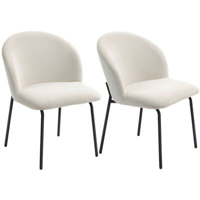 Lot de 2 chaises de salle à manger - HOMCOM - assise large dossier incurvé et pieds en acier - velours côtelé - 56x58x78cm - crème Blanc - Publicité Lot de 2 chaises de salle à manger - HOMCOM - assise large dossier incurvé et pieds en acier - velours côtelé - 56x58x78cm - crème Blanc - Publicité
