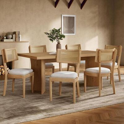 Generic Lot de 6 chaises salle à manger en bois massif avec dossiers en rotin Confortables et respirantes Coussins en velours Couleur bois Marron - Publicité Generic Lot de 6 chaises salle à manger en bois massif avec dossiers en rotin Confortables et respirantes Coussins en velours Couleur bois Marron - Publicité