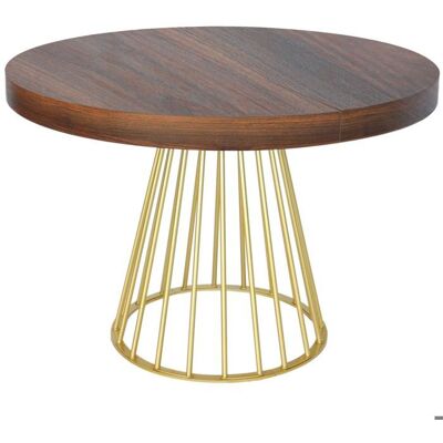 MENZZO Table ronde extensible Soare Bois Noisette pieds Or - table à manger L110 x P110 x H76cmAvec 1 rallonge : P110 x L160 Marron - Publicité MENZZO Table ronde extensible Soare Bois Noisette pieds Or - table à manger L110 x P110 x H76cmAvec 1 rallonge : P110 x L160 Marron - Publicité