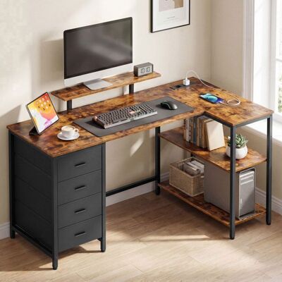 VASAGLE Bureau Étagères Réglables 4 Tiroirs Ports USB en L 140 x 80 cm Marron Marron - Publicité VASAGLE Bureau Étagères Réglables 4 Tiroirs Ports USB en L 140 x 80 cm Marron Marron - Publicité
