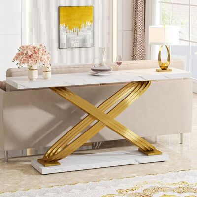 Table Console dentrée 140 x 33 x 80 cm - Tribesigns Table Console Vintage avec Pieds métalliques géométriques Blanc et Doré Blanc - Publicité Table Console dentrée 140 x 33 x 80 cm - Tribesigns Table Console Vintage avec Pieds métalliques géométriques Blanc et Doré Blanc - Publicité