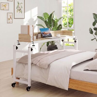Table de Lit Mobile COSTWAY Réglable Hauteur Longueur Bureau PC Couchage Dessus avec 4 Roues Verrouillables Plateau Large(Naturel) Blanc - Publicité Table de Lit Mobile COSTWAY Réglable Hauteur Longueur Bureau PC Couchage Dessus avec 4 Roues Verrouillables Plateau Large(Naturel) Blanc - Publicité