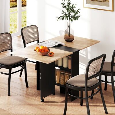 Generic Table pliante de cuisine salle à manger amovible sur roulettes 75 x 140 x 74 cm coloris chêne et noir Noir - Publicité Generic Table pliante de cuisine salle à manger amovible sur roulettes 75 x 140 x 74 cm coloris chêne et noir Noir - Publicité