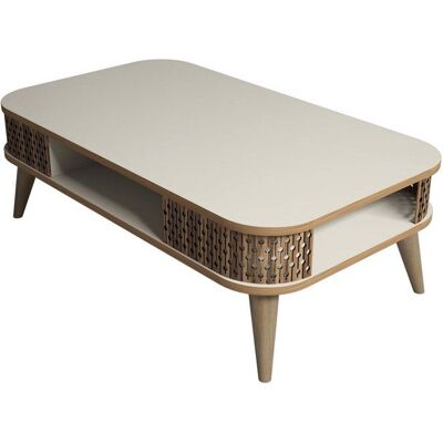 HANAH HOME Table basse en bois Eylül - 105 x 60 x 34 cm - Crème Beige - Publicité HANAH HOME Table basse en bois Eylül - 105 x 60 x 34 cm - Crème Beige - Publicité
