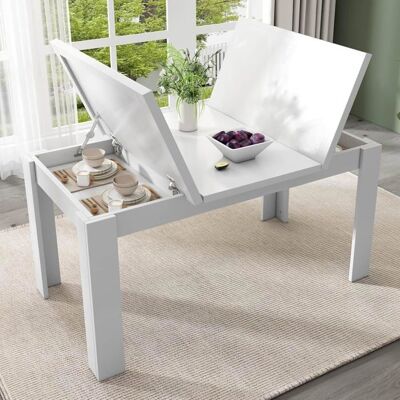 Lemonbest Table à manger pliante 120×70×75cm Avec 2 espace de rangement caché Peut être utilisé comme bureau et établi Blanc Blanc - Publicité Lemonbest Table à manger pliante 120×70×75cm Avec 2 espace de rangement caché Peut être utilisé comme bureau et établi Blanc Blanc - Publicité