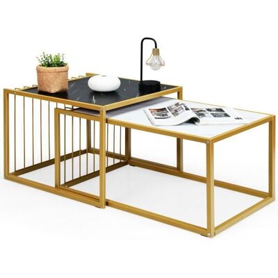 COSTWAY Lot de 2 Tables Basses Gigognes Imprimée Marbre avec Cadre en Métal Doré Table dAppoint Scandinave avec Patins Blanc - Publicité COSTWAY Lot de 2 Tables Basses Gigognes Imprimée Marbre avec Cadre en Métal Doré Table dAppoint Scandinave avec Patins Blanc - Publicité