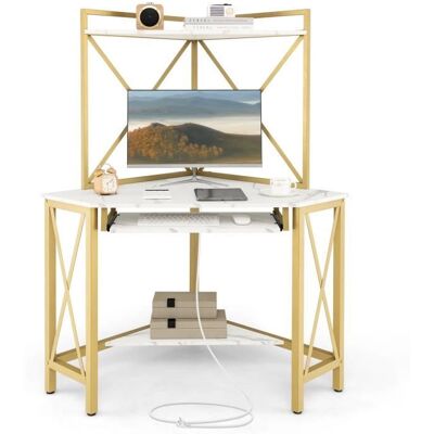 COSTWAY Bureau d’Angle Informatique avec Clapier Étagères et Plateau pour Clavier Prises Secteur et Ports USB Blanc Blanc - Publicité COSTWAY Bureau d’Angle Informatique avec Clapier Étagères et Plateau pour Clavier Prises Secteur et Ports USB Blanc Blanc - Publicité