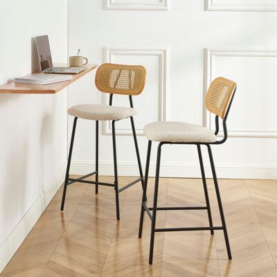 BAÏTA Lot de 2 tabourets TINA tissu bouclette crème et cannage rotin - Beige Beige - Publicité BAÏTA Lot de 2 tabourets TINA tissu bouclette crème et cannage rotin - Beige Beige - Publicité