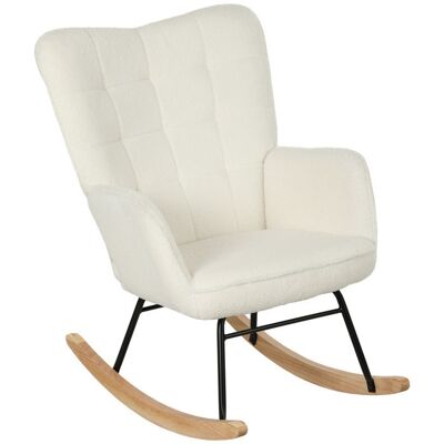 Fauteuil à bascule - HOMCOM - revêtement effet laine bouclée - structure en acier - pieds en bois massif - blanc Blanc - Publicité Fauteuil à bascule - HOMCOM - revêtement effet laine bouclée - structure en acier - pieds en bois massif - blanc Blanc - Publicité