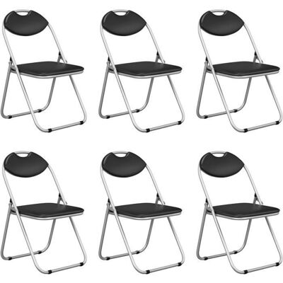 Lot de 6 Chaises Pliantes - COSTWAY - Sièges en Simili Cuir Rembourrée - Cadre en Métal - Noir Noir - Publicité Lot de 6 Chaises Pliantes - COSTWAY - Sièges en Simili Cuir Rembourrée - Cadre en Métal - Noir Noir - Publicité
