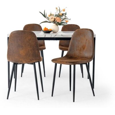Ensemble salle à manger 5 pièces - FURNITURER - L120CM - 4 places - Plateau effet marbre blanc - Chaises suède rembourrées Blanc - Publicité Ensemble salle à manger 5 pièces - FURNITURER - L120CM - 4 places - Plateau effet marbre blanc - Chaises suède rembourrées Blanc - Publicité