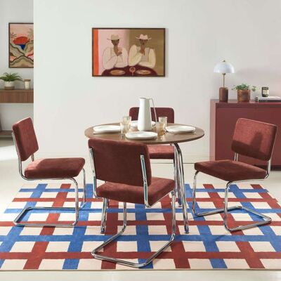 BAÏTA Ensemble repas table VASSI effet noyer et 4 chaises JACK tissu bordeaux - Bois foncé Marron - Publicité BAÏTA Ensemble repas table VASSI effet noyer et 4 chaises JACK tissu bordeaux - Bois foncé Marron - Publicité