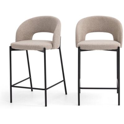 DRAWER Soren - Lot de 2 chaises de bar en tissu bouclette et métal H65cm - Beige chiné Beige - Publicité DRAWER Soren - Lot de 2 chaises de bar en tissu bouclette et métal H65cm - Beige chiné Beige - Publicité