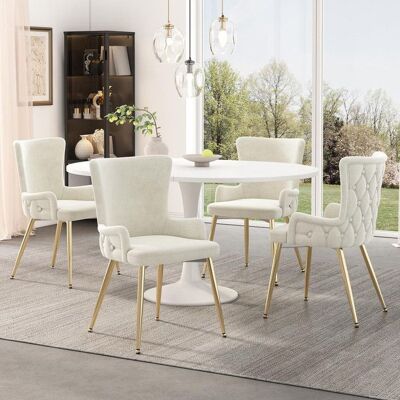 Generic Lot de 4 chaises de salle à manger en velours fauteuil de salon de luxe avec quatre pieds en métal doré beige Beige - Publicité Generic Lot de 4 chaises de salle à manger en velours fauteuil de salon de luxe avec quatre pieds en métal doré beige Beige - Publicité