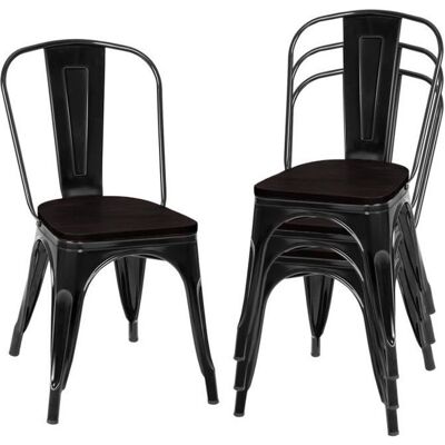 GIANTEX Lot 4 Chaises Salle à Manger Empilable- Cadre en Fer/Siège en Bois-Style Industriel-pour Bistrot/Salon-Charge 150kg-Noir Noir - Publicité GIANTEX Lot 4 Chaises Salle à Manger Empilable- Cadre en Fer/Siège en Bois-Style Industriel-pour Bistrot/Salon-Charge 150kg-Noir Noir - Publicité