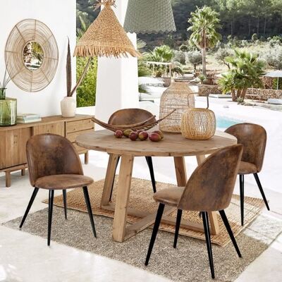 Chaise de salle à manger - FURNITURER - Vintage - simili suède marron - piètement métal - lot de 4 Marron - Publicité Chaise de salle à manger - FURNITURER - Vintage - simili suède marron - piètement métal - lot de 4 Marron - Publicité
