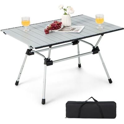 COSTWAY Table de Camping Pliante en Aluminium pour 4-6 Personnes Charge 50 KG Plateau Enroulable à Latte et Sac de Transport Argent Blanc - Publicité COSTWAY Table de Camping Pliante en Aluminium pour 4-6 Personnes Charge 50 KG Plateau Enroulable à Latte et Sac de Transport Argent Blanc - Publicité