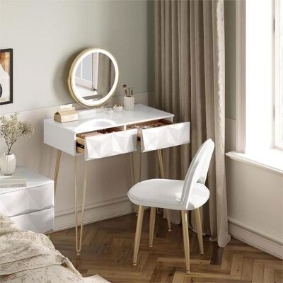 EUGAD Coiffeuse avec Miroir LED Réglable Table de Maquillage avec Chaise 2 Tiroirs à Effet 3D en Bois Massif Blanc+Doré E0EG0060 Blanc - Publicité EUGAD Coiffeuse avec Miroir LED Réglable Table de Maquillage avec Chaise 2 Tiroirs à Effet 3D en Bois Massif Blanc+Doré E0EG0060 Blanc - Publicité
