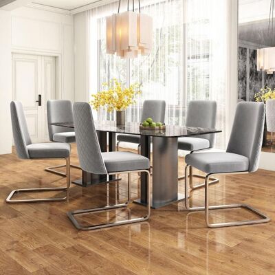 Generic Lot de 6 chaises de salle à manger en velours Dossier en losange avec pieds en métal argenté Pour chambre à coucher salon Gris Gris - Publicité Generic Lot de 6 chaises de salle à manger en velours Dossier en losange avec pieds en métal argenté Pour chambre à coucher salon Gris Gris - Publicité