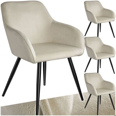 Chaise - TECTAKE - Lot de 4 chaises MARILYN effet velours style scandinave rembourrée pieds acier noir 58 x 62 x 82 cm - Crème/Noir Beige - Publicité Chaise - TECTAKE - Lot de 4 chaises MARILYN effet velours style scandinave rembourrée pieds acier noir 58 x 62 x 82 cm - Crème/Noir Beige - Publicité
