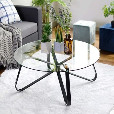 Table Basse Ronde en Verre Trempé - FURNITURER - Scandinave Moderne - Ø80x39.5cm - Publicité Table Basse Ronde en Verre Trempé - FURNITURER - Scandinave Moderne - Ø80x39.5cm - Publicité