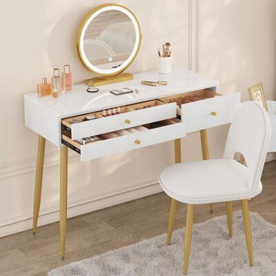 WOLTU Coiffeuse avec Miroir LED et Tabouret - 3 Tiroirs - Publicité WOLTU Coiffeuse avec Miroir LED et Tabouret - 3 Tiroirs - Publicité