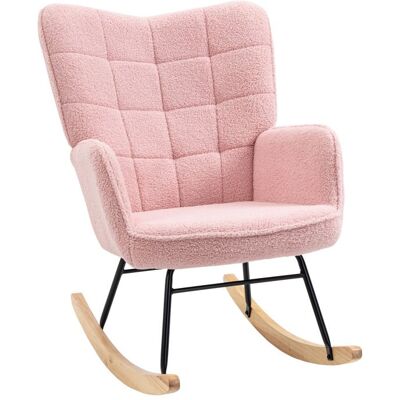 Fauteuil à bascule - HOMCOM - revêtement effet laine bouclée - structure en acier - pieds en bois massif - rose Rose - Publicité Fauteuil à bascule - HOMCOM - revêtement effet laine bouclée - structure en acier - pieds en bois massif - rose Rose - Publicité