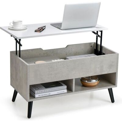COSTWAY Table Basse avec Plateau Relevable Table de Salon Moderne avec Rangement Caché 2 Compartiments Ouverts 80x40x445-58CM Gris Gris - Publicité COSTWAY Table Basse avec Plateau Relevable Table de Salon Moderne avec Rangement Caché 2 Compartiments Ouverts 80x40x445-58CM Gris Gris - Publicité